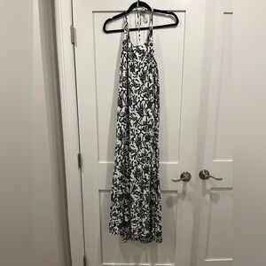 LOFT Black White Floral Halter Maxi Dress Summer Beach Boho Size M